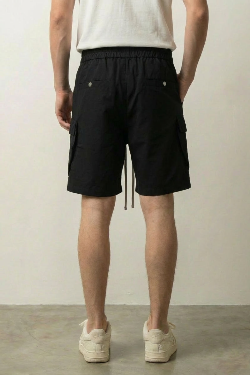 Schwarze Cargo-Shorts, Rückansicht – Denim-Shorts Herren japanischer Streetwear