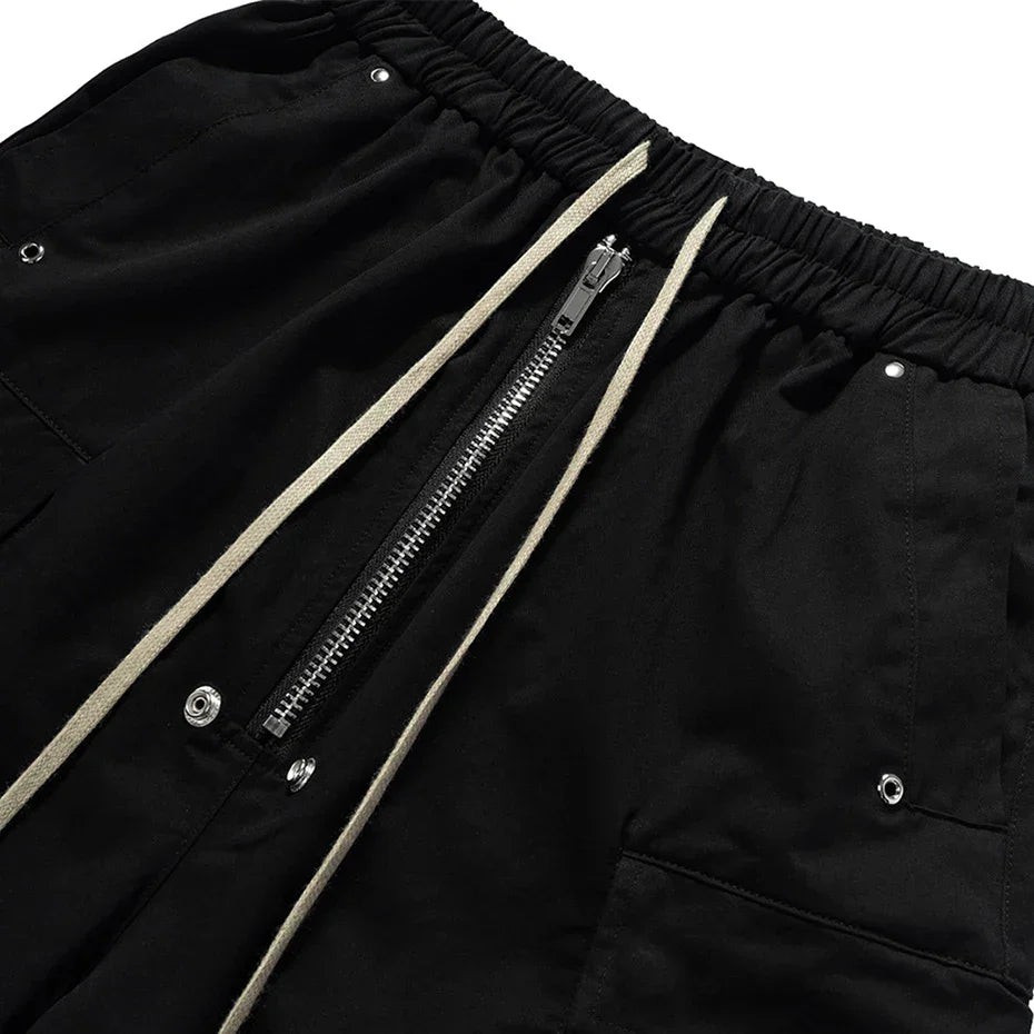 Schwarze Cargo-Shorts, Vorderansicht – Denim-Shorts Herren japanischer Streetwear