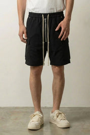 Schwarze Cargo-Shorts – Denim-Shorts Herren japanischer Streetwear, Vorderansicht