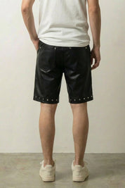 Schwarze Ledershorts, Rückansicht – Denim-Shorts Herren japanischer Streetwear