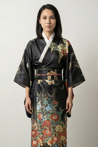 Schwarzer Floraler Kimono 'Botanya'