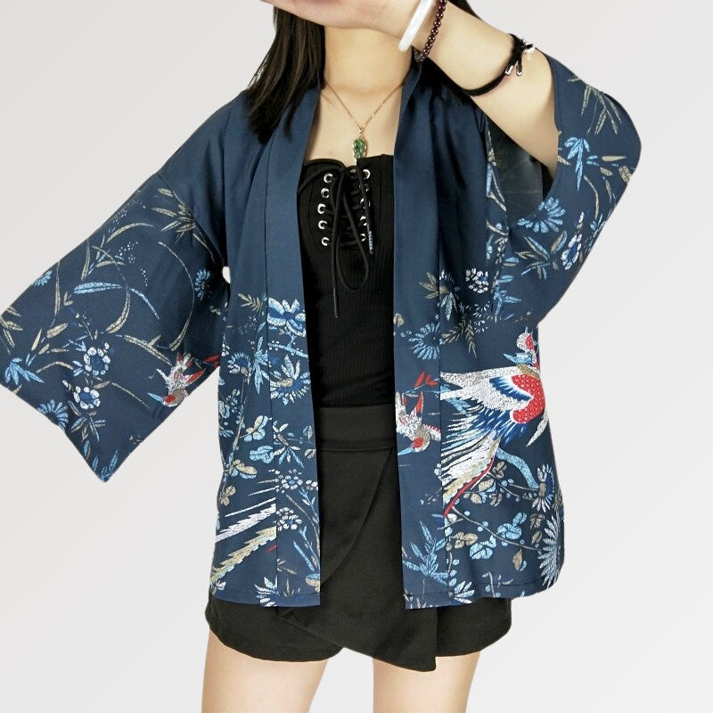 Seiden-Kimono-Jacke 'Soraka' – Detail: lange Ärmel, Kimono japanischen Stil