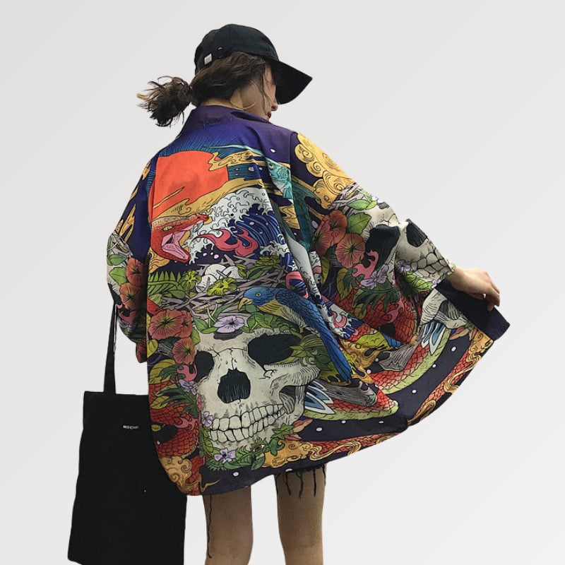 Totenkopf-Kimono 'Zugaikotsu' – Kimono im traditionellen japanischen Stil für Herren und Damen