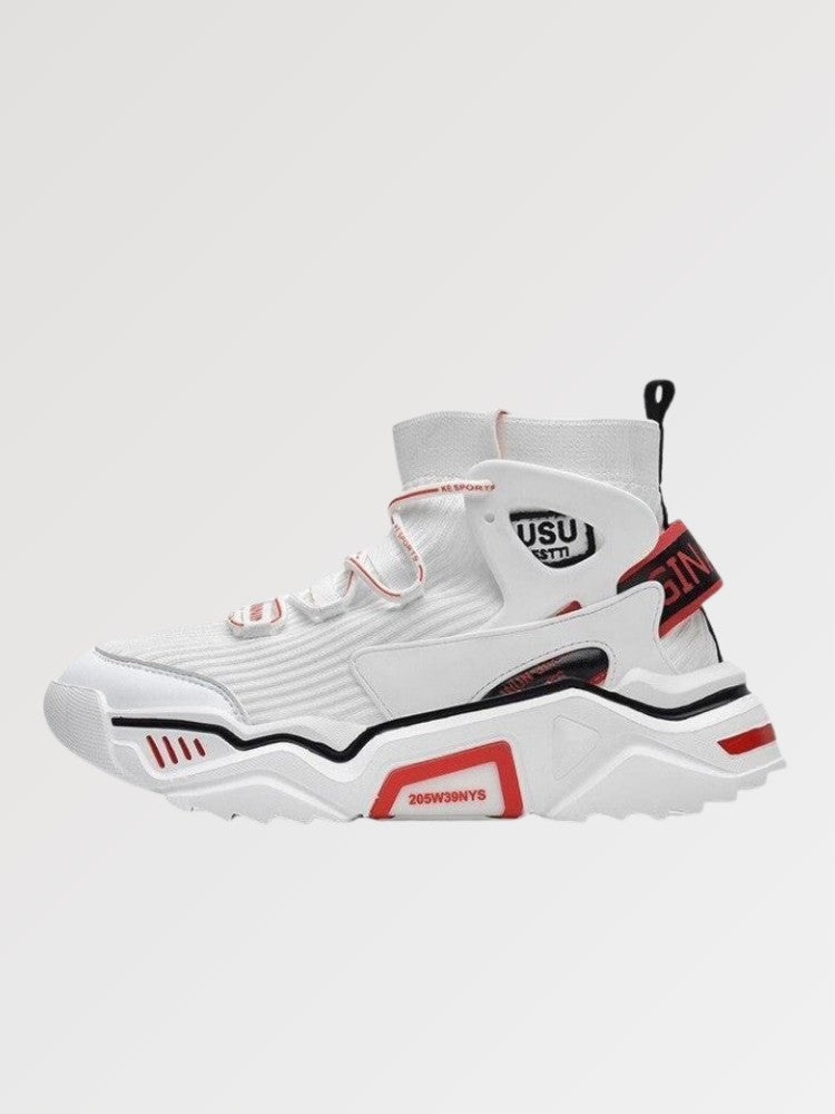 Sneaker Mid Echizen – japanischer weißer Mid-Cut-Sneaker mit roten Akzenten, Seitenansicht