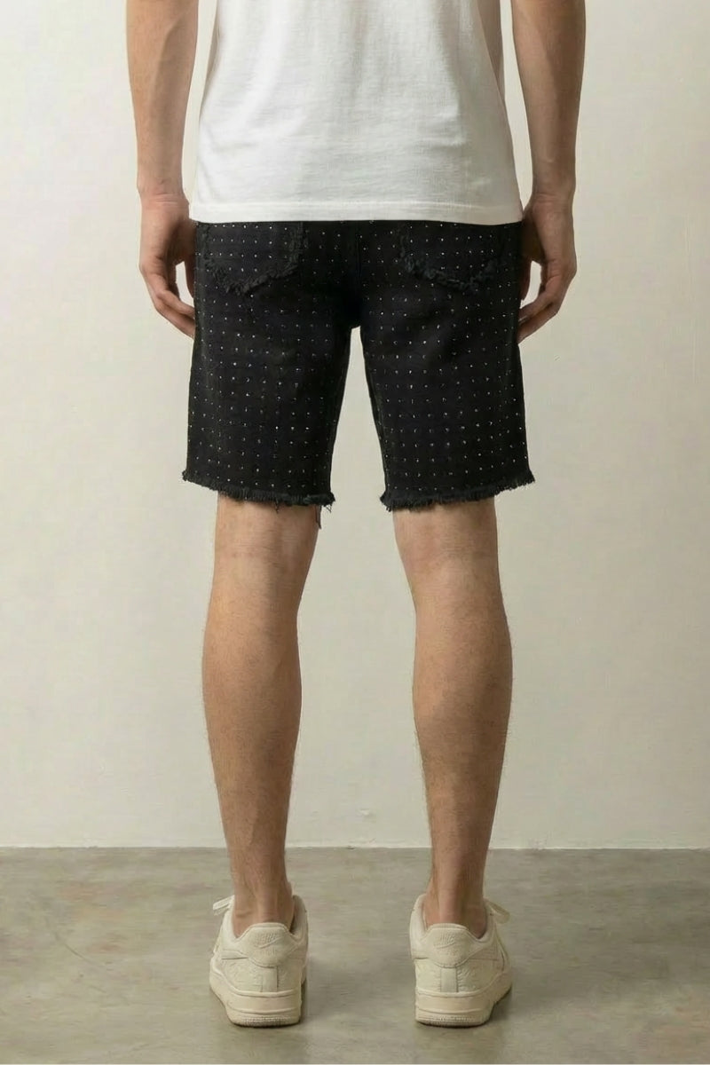 Strass-Denim-Shorts, Rückansicht – Denim-Shorts Herren japanischer Streetwear