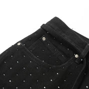 Strass-Denim-Shorts, Detailaufnahme Stoff – Denim-Shorts Herren japanischer Streetwear