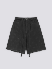 Strass-Denim-Shorts, Nahaufnahme Verarbeitung – Denim-Shorts Herren japanischer Streetwear