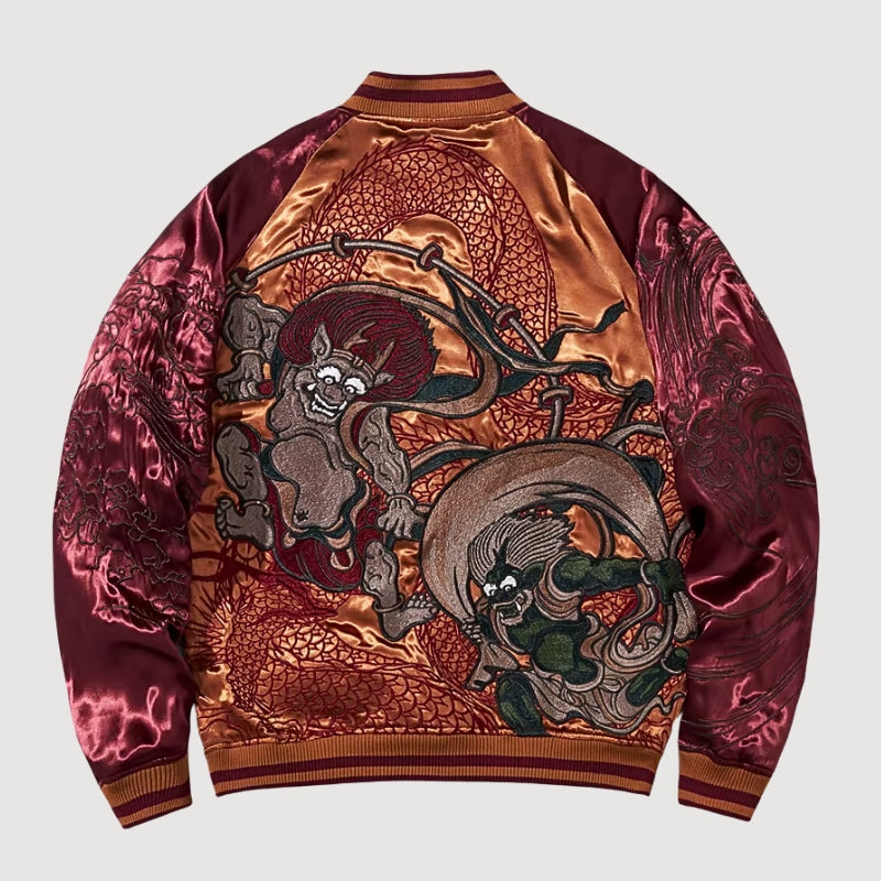 Japanische Yokai-Sukajan 'Fujin Raijin' – Detailansicht 5