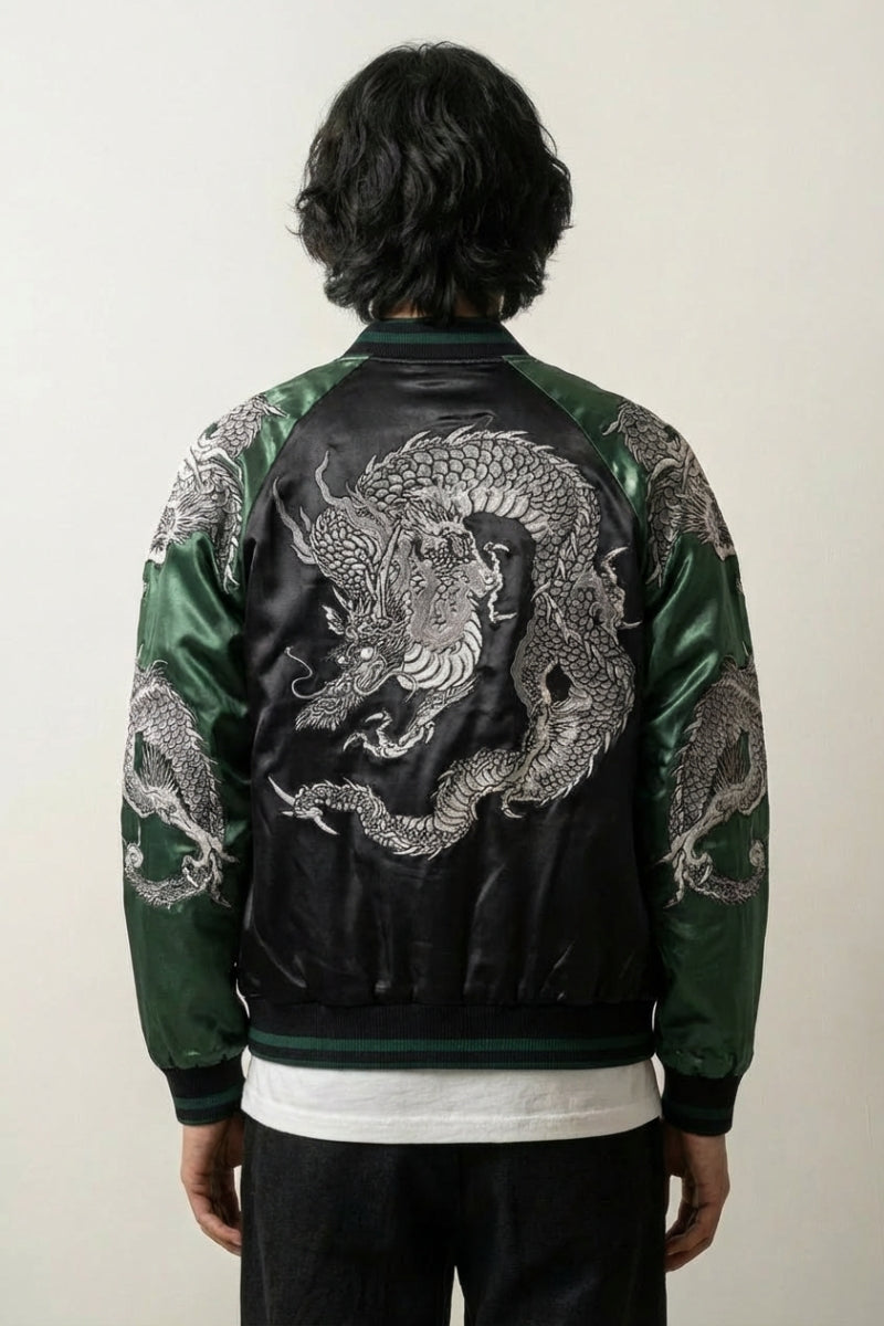 Drachen-Sukajan für Herren 'Kurotatsu' – Stickerei Rückseite