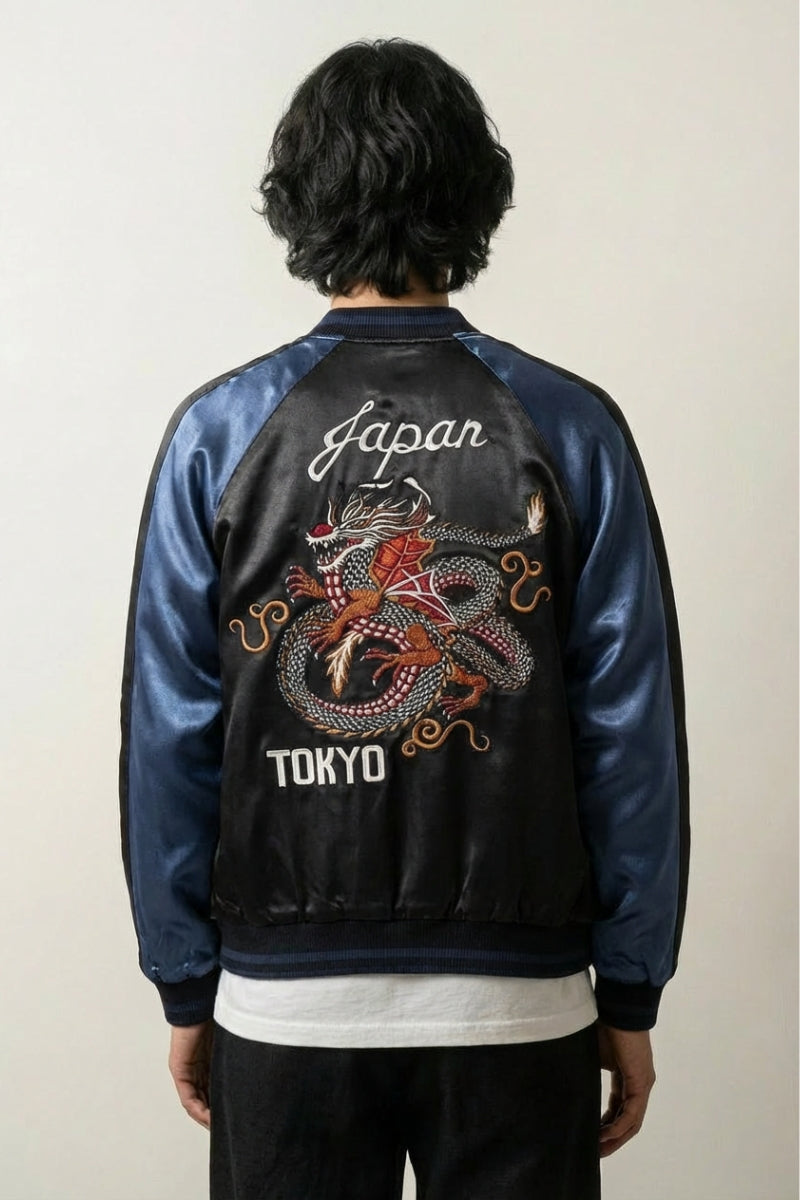 Drachen-Sukajan Tokyo 'Raijin no Tora' – Stickerei Rückseite