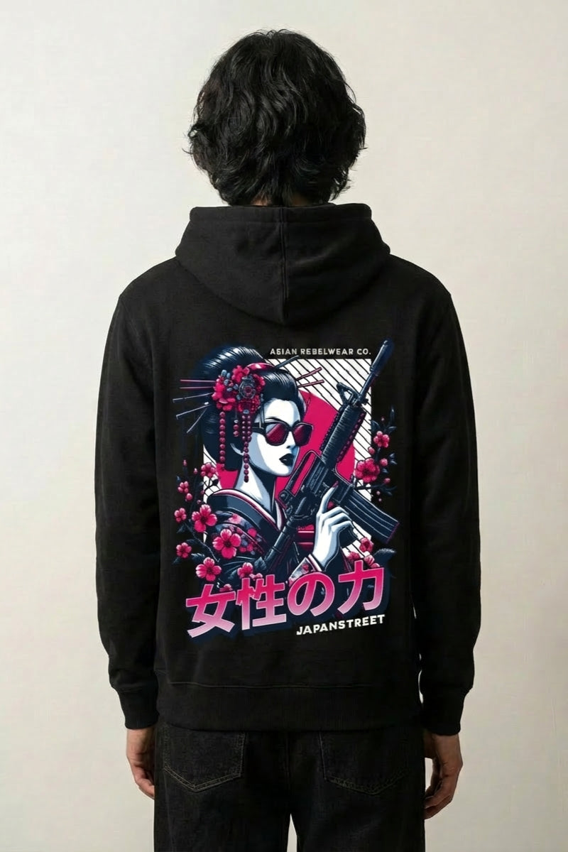 Japanischer Streetwear-Hoodie - アーバン – Studioaufnahme Rückseite