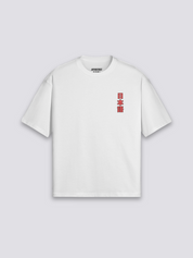 T-Shirt aus japanischer Baumwolle, Heavy 280 g, dezenter Koi-Druck, Premium-Basic oversize, Nahaufnahme des Drucks