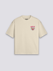 T-Shirt mit japanischer Schrift, Katakana Ramen und Säbelzahntiger, Typografie-Druck, oversize, Vorderansicht Farbvariante