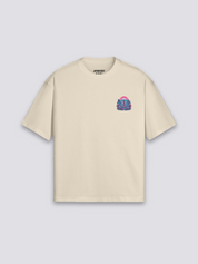 Tokio T-Shirt mit Pagode, Berg Fuji und Neon-Architektur, retrofuturistischer Druck, oversize, Rückenansicht Farbvariante