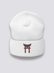 Torii-Beanie – Beanie, großes gesticktes zinnoberrotes Torii, Rückansicht