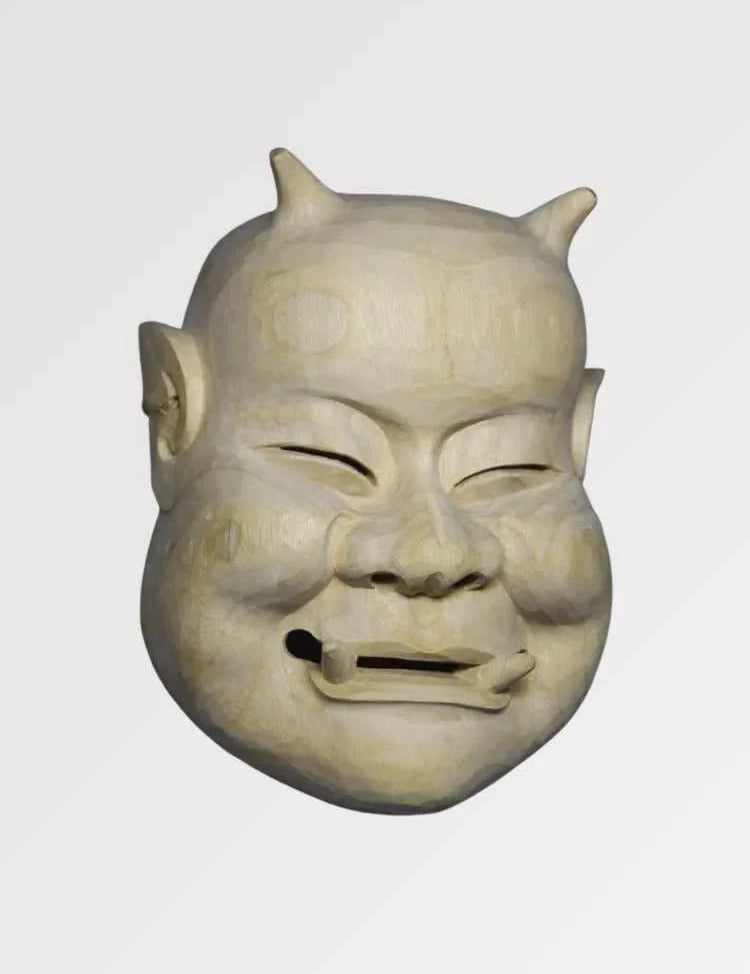Traditionelle japanische Maske 'Shiata' – Kunstobjekt, Skulptur im japanischen Design