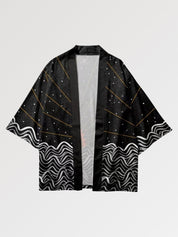 traditionelles Haori 'Tsuki no Taiyo', Detailansicht des Rückenmotivs mit roter Sonne und Sternennacht