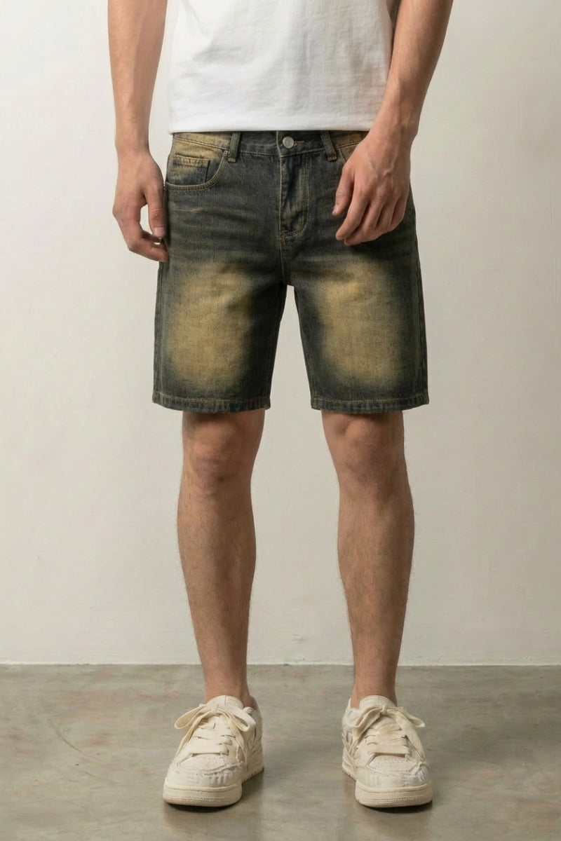 Vintage Denim Shorts – Denim-Shorts Herren japanischer Streetwear, Vorderansicht