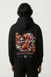 vintage japanischer Hoodie mit Koi-Karpfen und Kirschbäume, Rückenansicht des oversize Streetwear-Hoodies