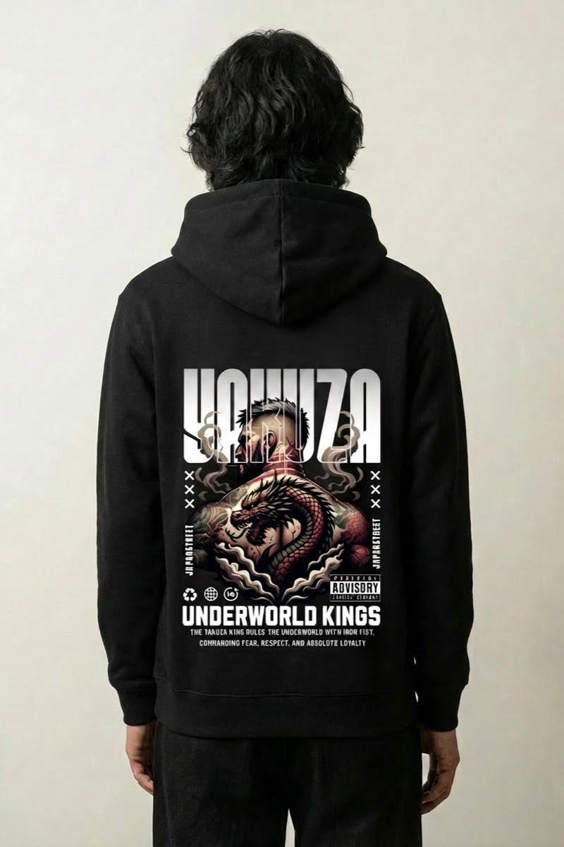 Yakuza-Hoodie mit Drache im Irezumi-Stil, Rückenansicht des oversize Streetwear-Hoodies