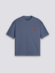 Yokai T-Shirt mit Dämonenmaske und Flammen, japanischer Folklore-Druck, oversize Baumwolle, Rückenansicht Farbvariante