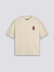 Yokai T-Shirt mit Dämonenmaske und Flammen, japanischer Folklore-Druck, oversize Baumwolle, Produktansicht