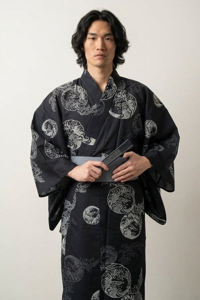 Schwarzer Yukata für Herren 'Tsukinami'