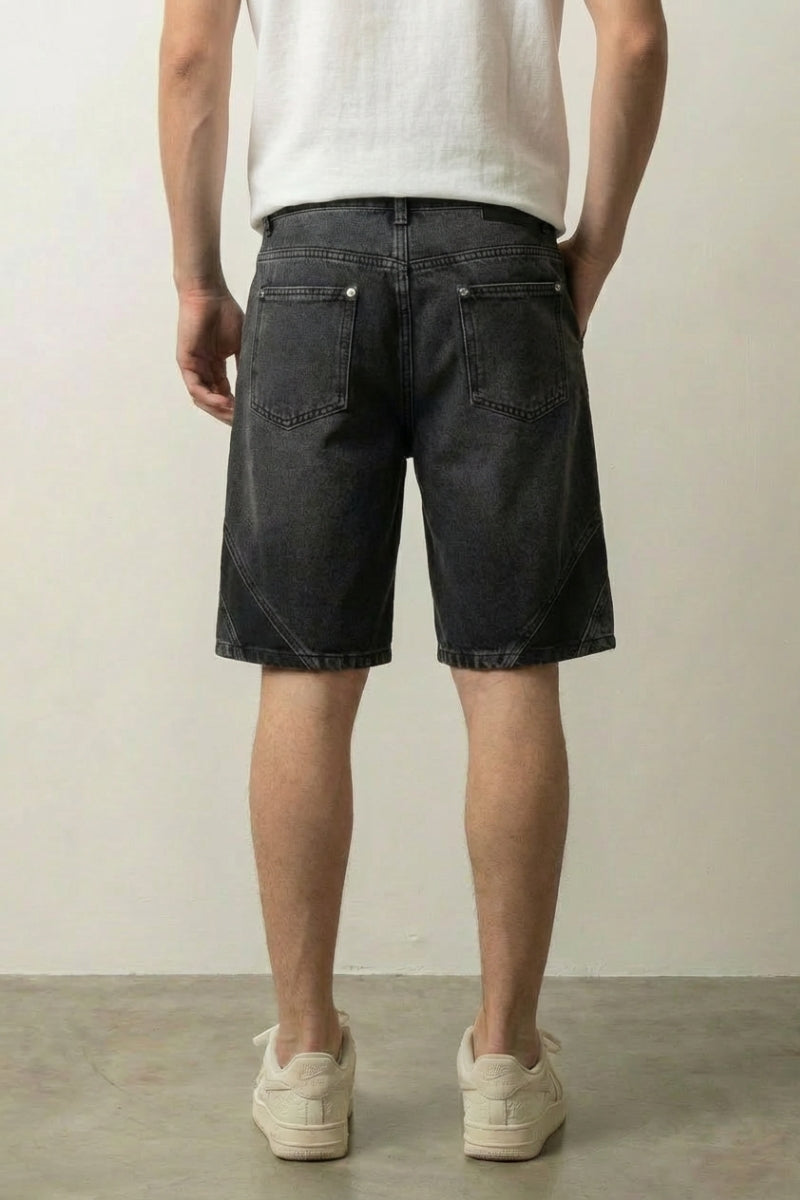 Zweifarbige Denim-Shorts, getragene Ansicht – Denim-Shorts Herren japanischer Streetwear